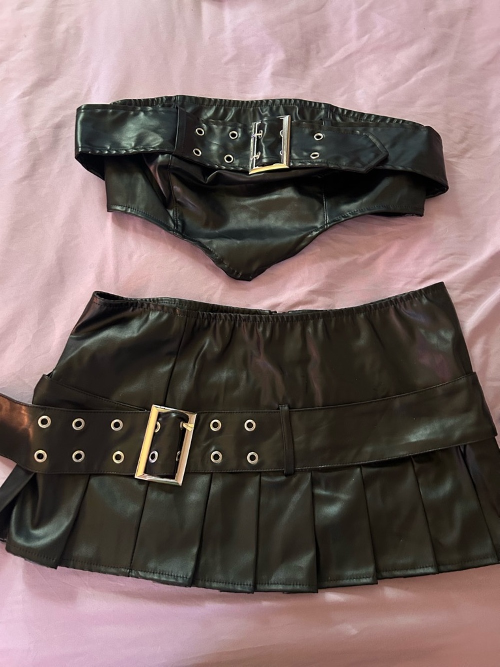 Fashion Nova Black Faux Leather Belted Bustier Top
